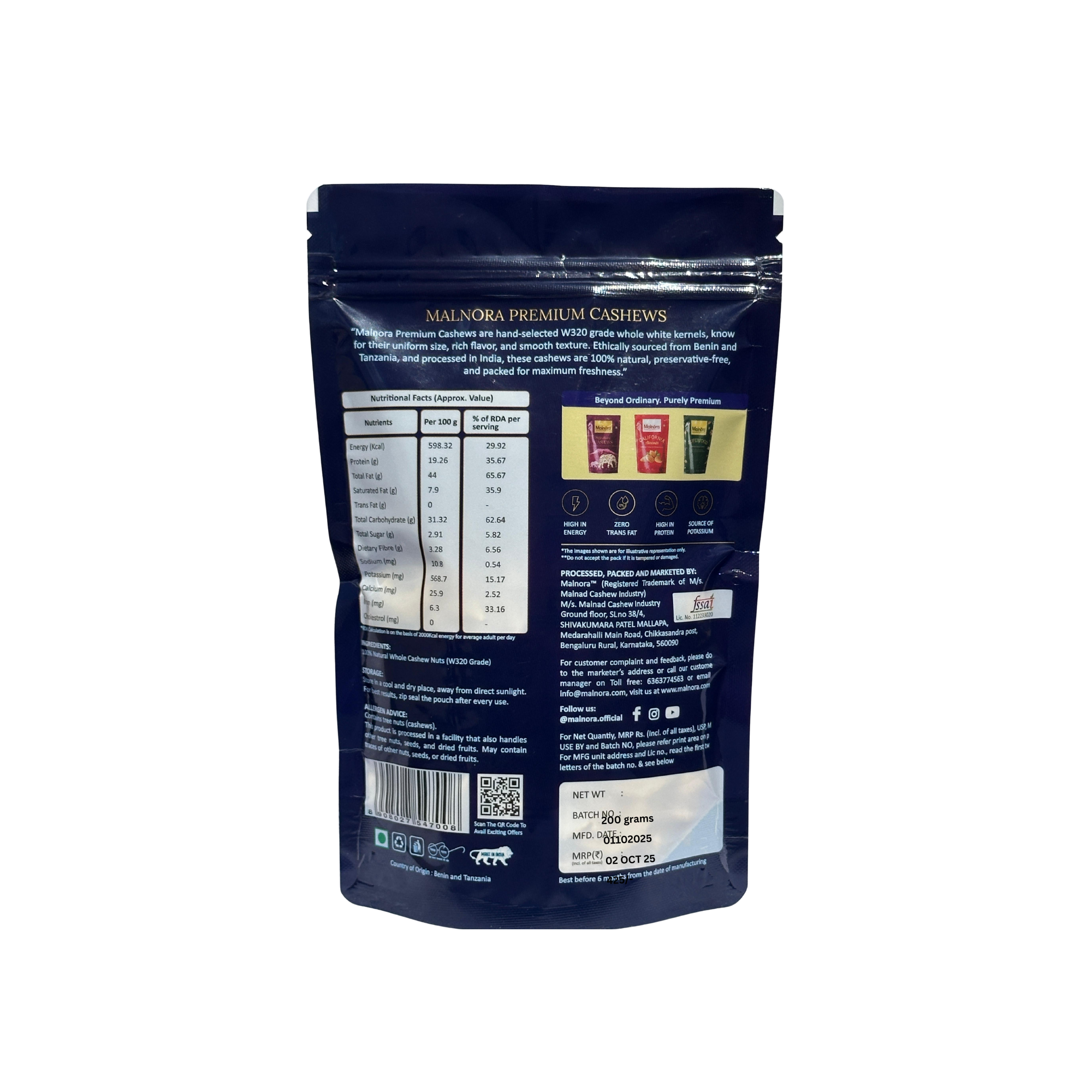 Malnora 100% Natural Premium Whole Cashews